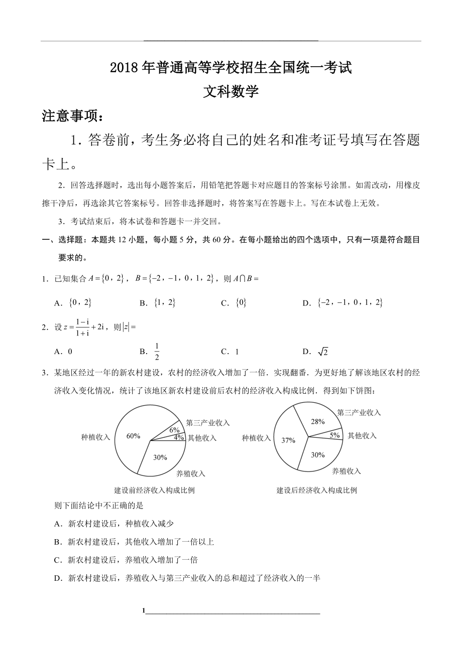 高考全国卷1文科数学试题及含答案.doc_第1页