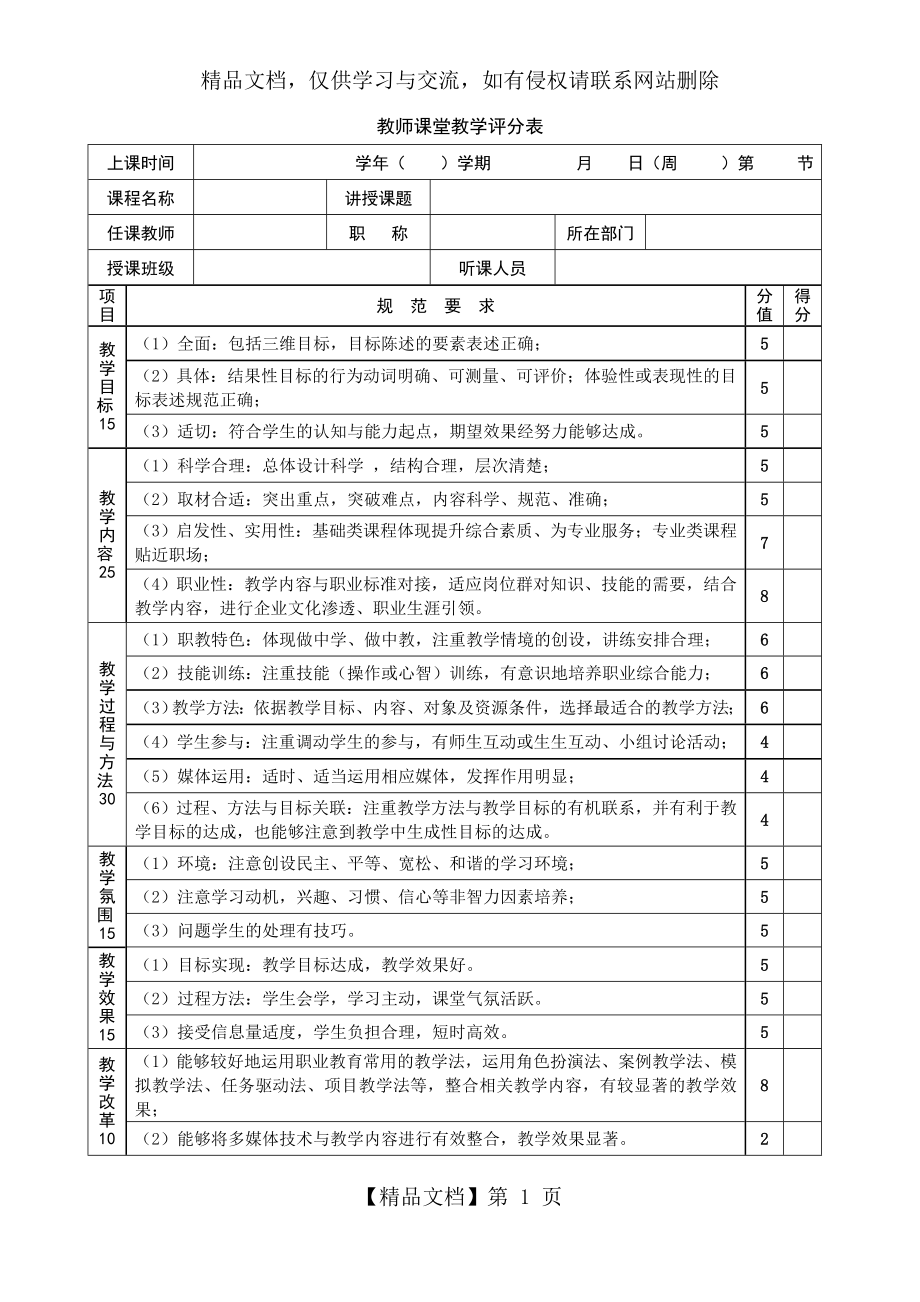 教师课堂教学评价表(职教).doc_第1页