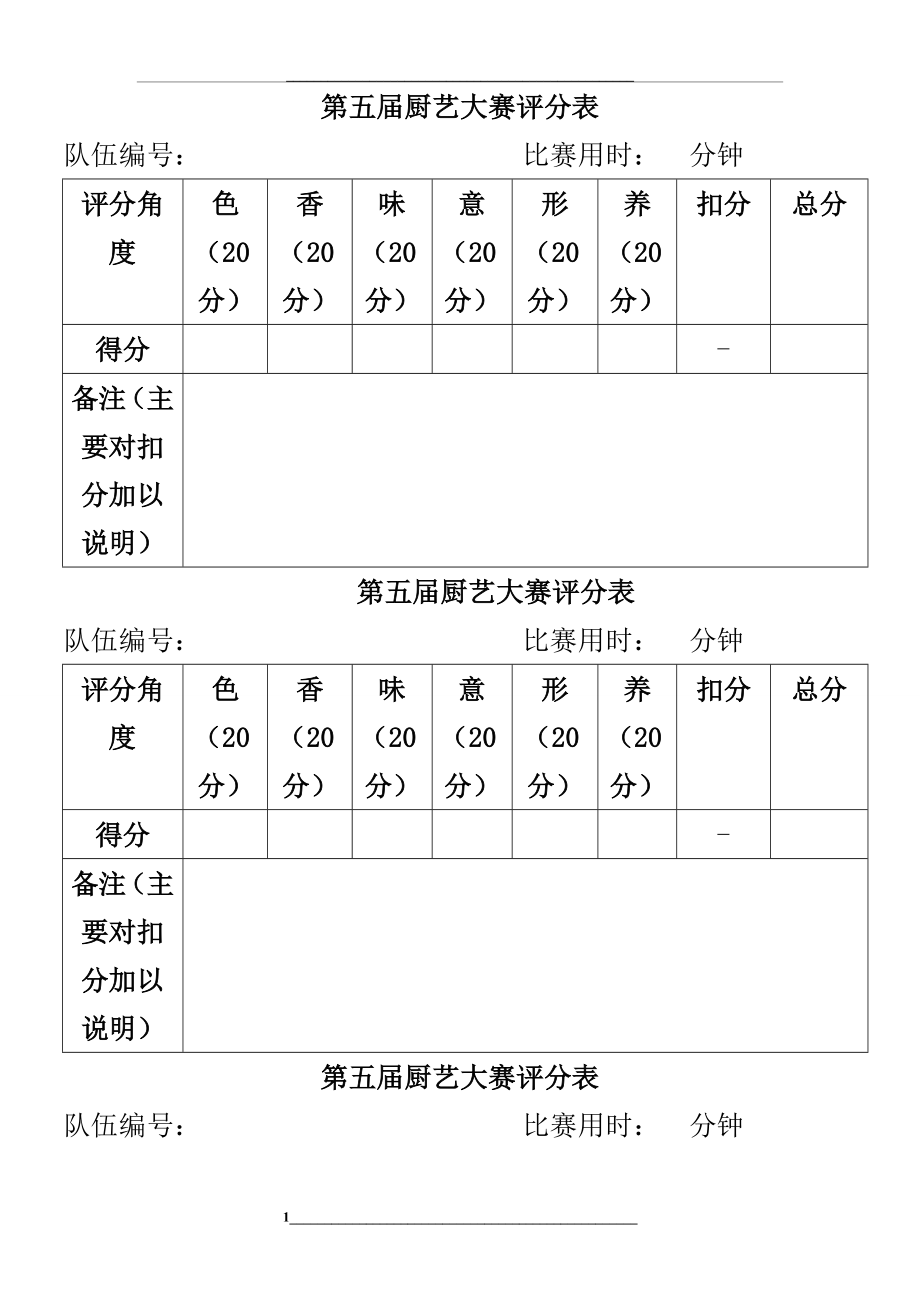 第五届厨艺大赛评分表以及品分细则.doc_第1页