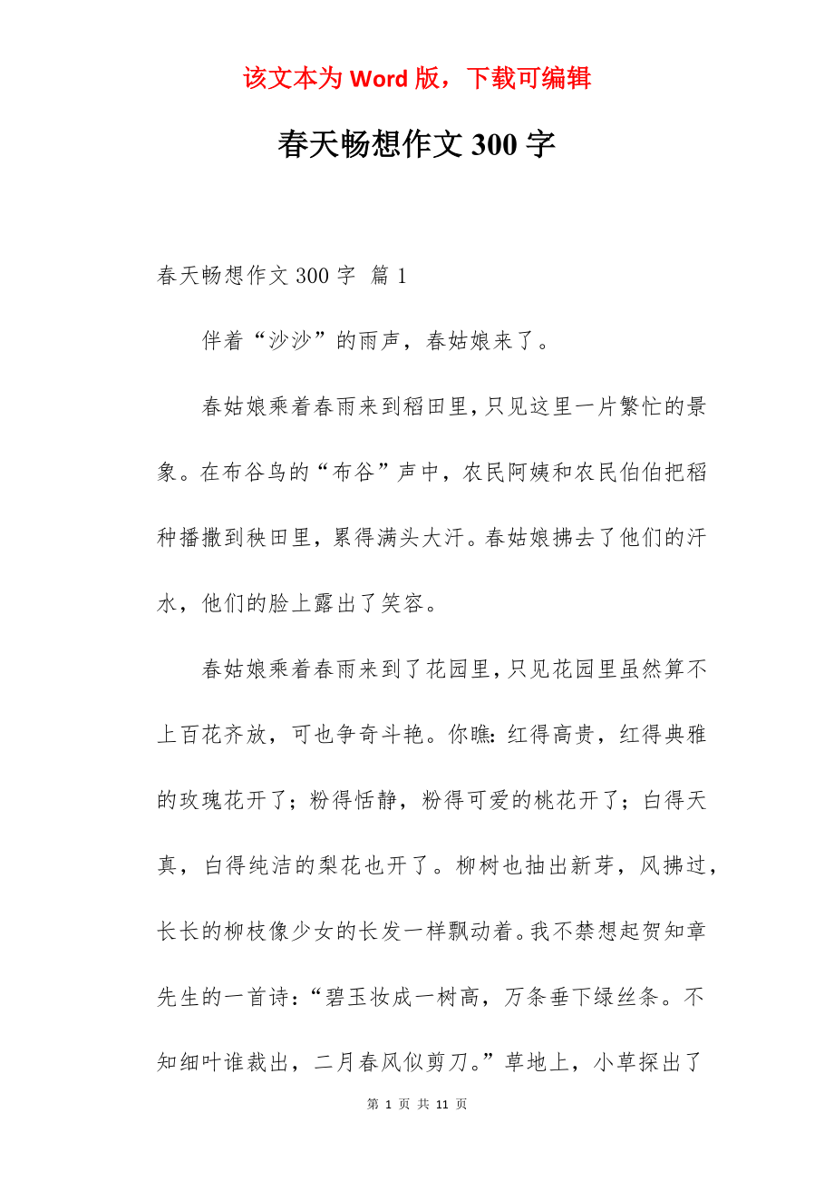 春天畅想作文300字.docx_第1页