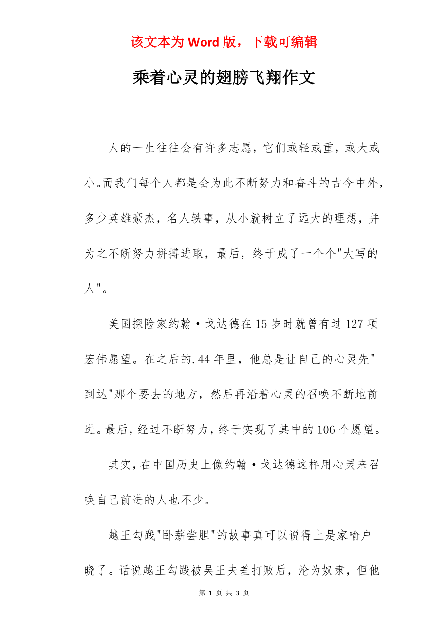 乘着心灵的翅膀飞翔作文.docx_第1页