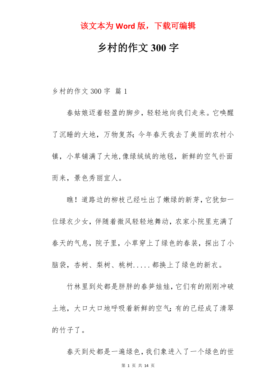 乡村的作文300字.docx_第1页