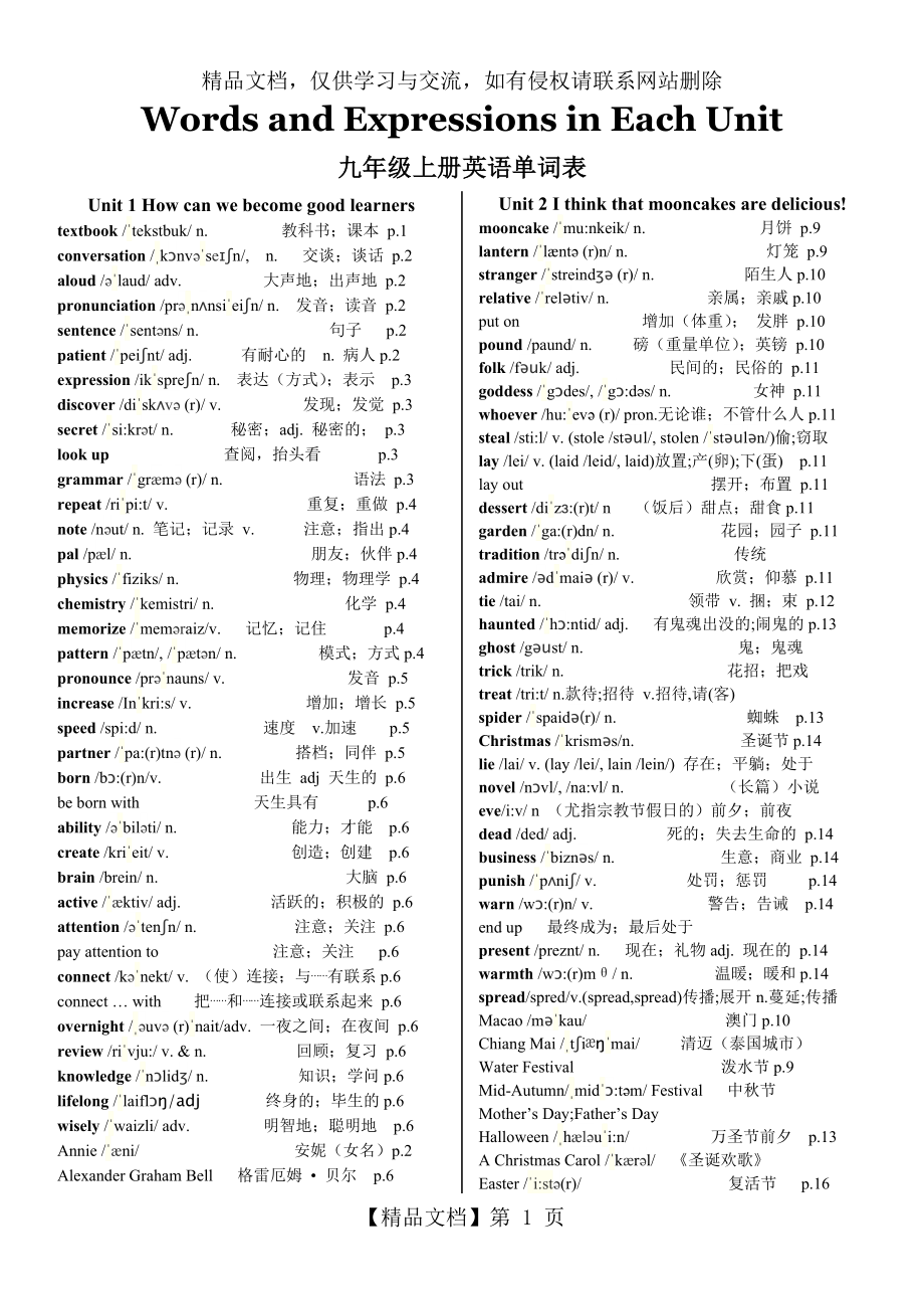 新人教版九年级英语全册各单元单词表(含音标).doc_第1页