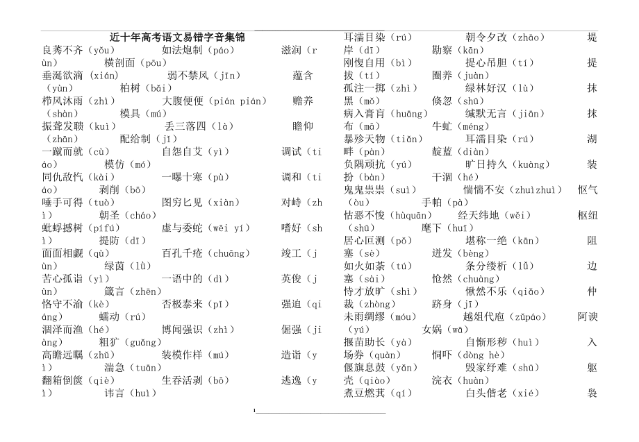 近十年高考语文易错字音集锦(教师版).doc_第1页