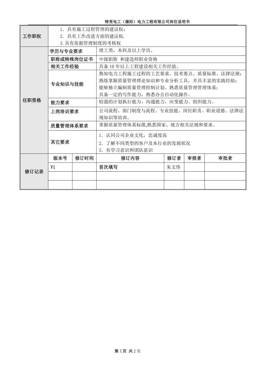 质量技术管理岗位说明书(公司).doc_第2页