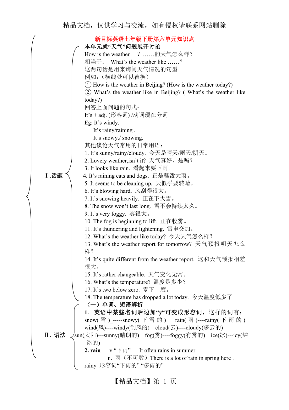 英语七年级下册第六单元知识点.doc_第1页