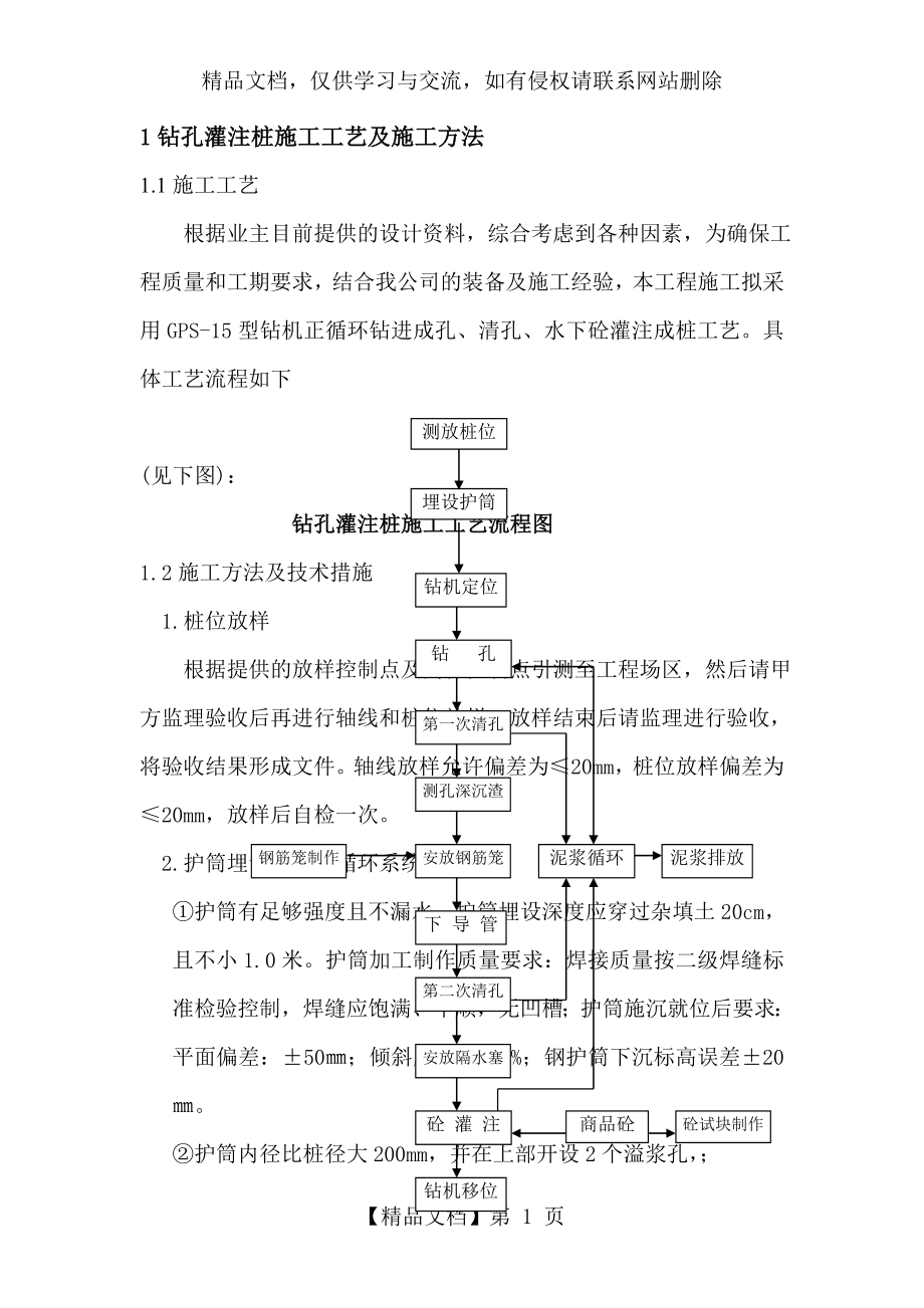 钻孔灌注桩施工工艺及施工方法.doc_第1页