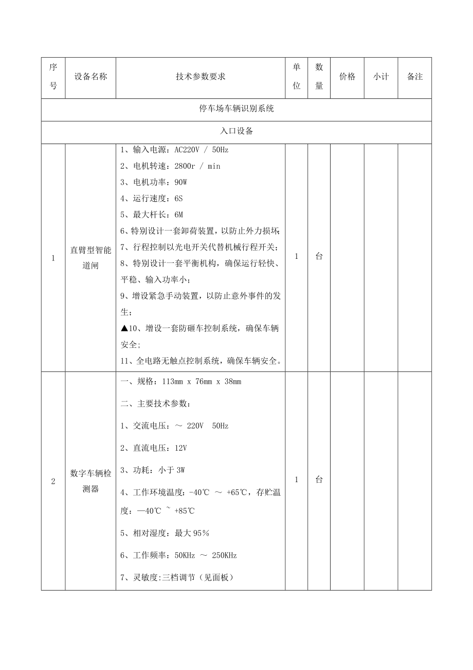 车牌识别无人值守停车场收费管理系统清单.docx_第1页