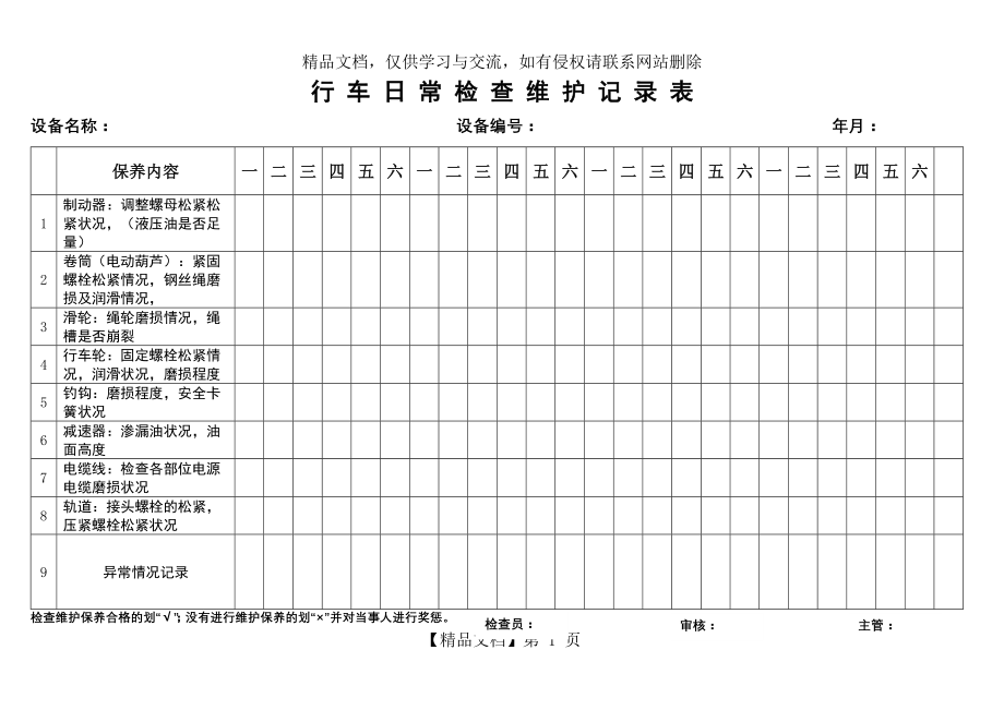 行车日常检查维护记录表.docx_第1页