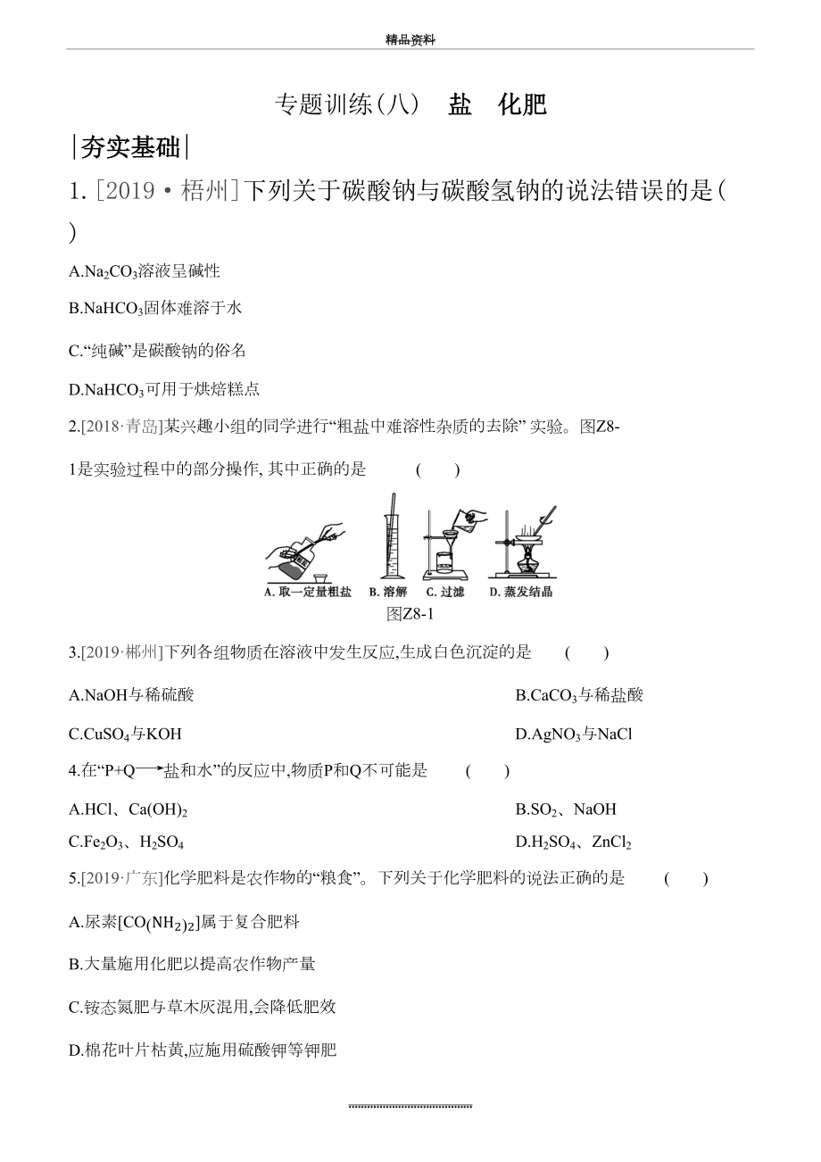 最新2020中考化学总复习练习(新题)：专题训练(08)-盐-化肥.docx_第2页