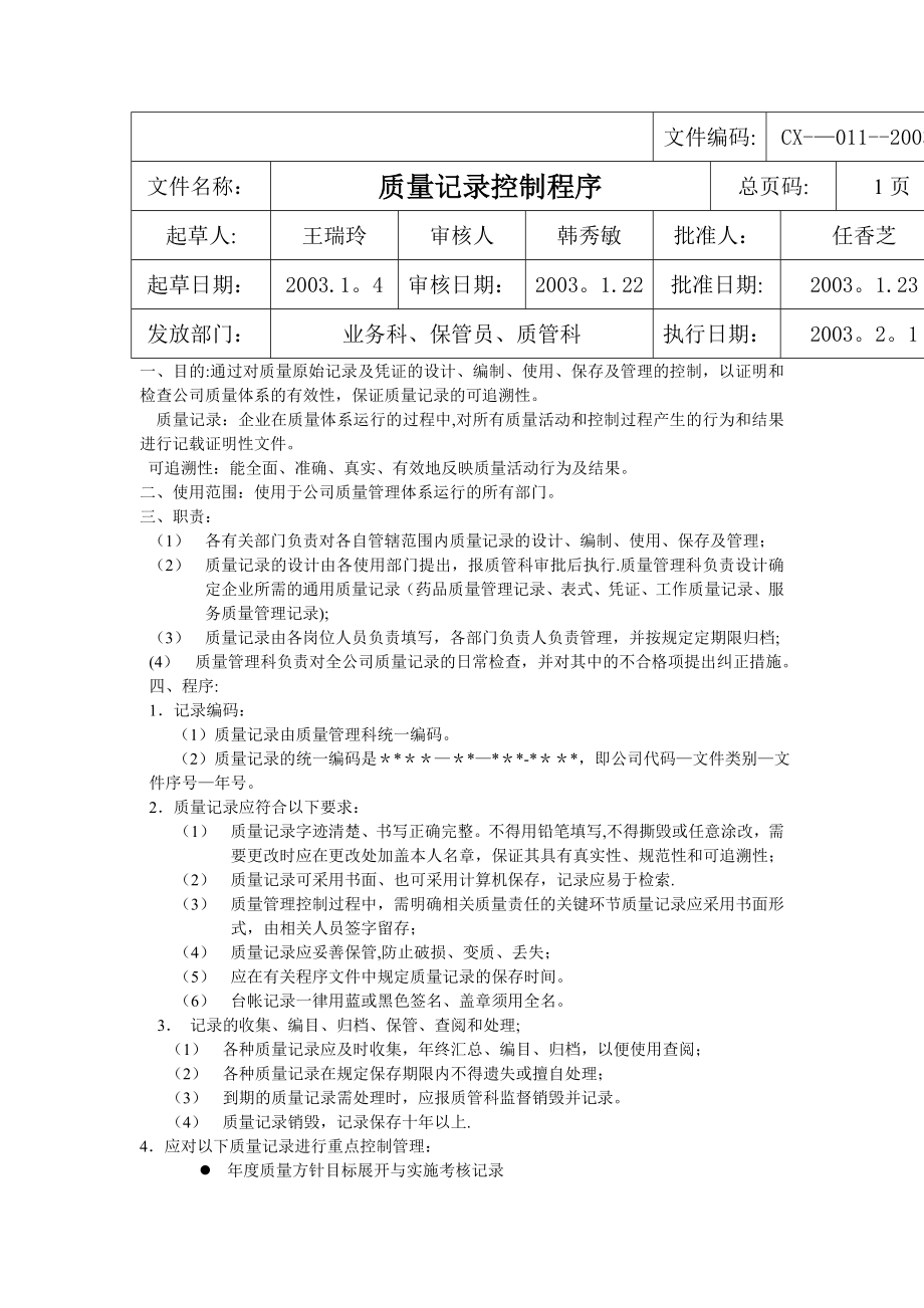 质量管理体系文件程序备用新加质量记录控制程序.doc_第1页