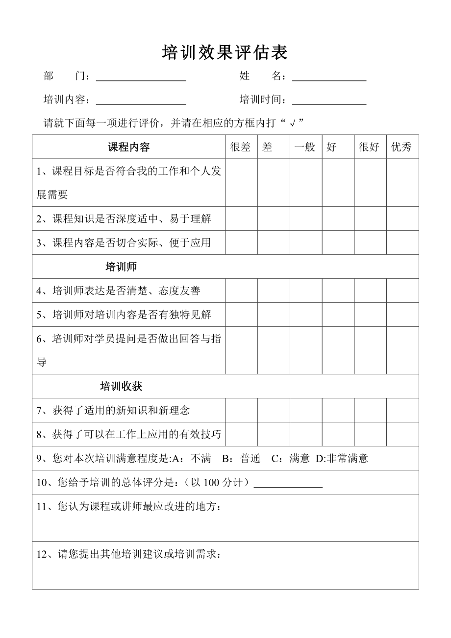 员工培训效果评价表58069.doc_第2页