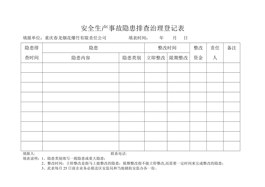 安全生产事故隐患排查治理登记表80126.doc_第1页