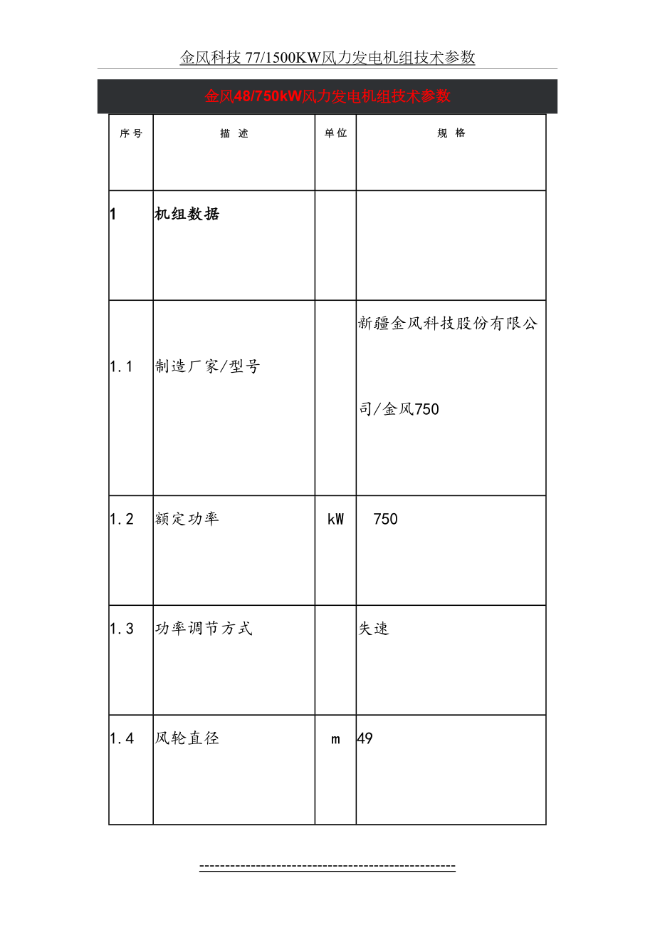 金风科技-48、750kW风力发电机组技术参数.doc_第2页