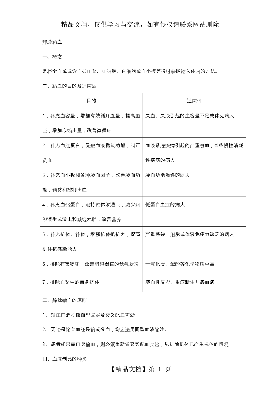 静脉输血的目的、适应症与血液制品分类.doc_第1页