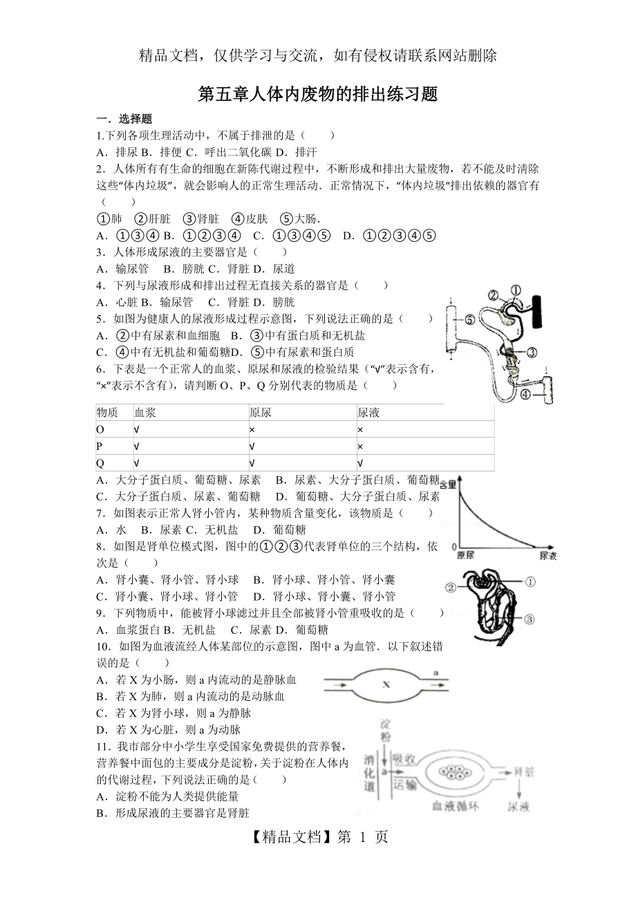 第五章人体内废物的排出练习题.doc_第1页