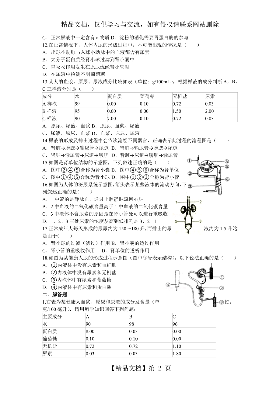 第五章人体内废物的排出练习题.doc_第2页