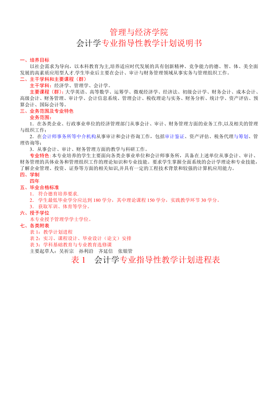 大学--会计学(会计方向)专业教学计划.doc_第1页