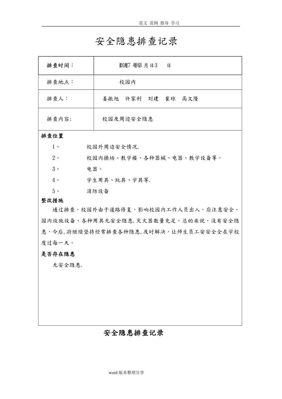 学校安全隐患排查记录04859.doc_第1页