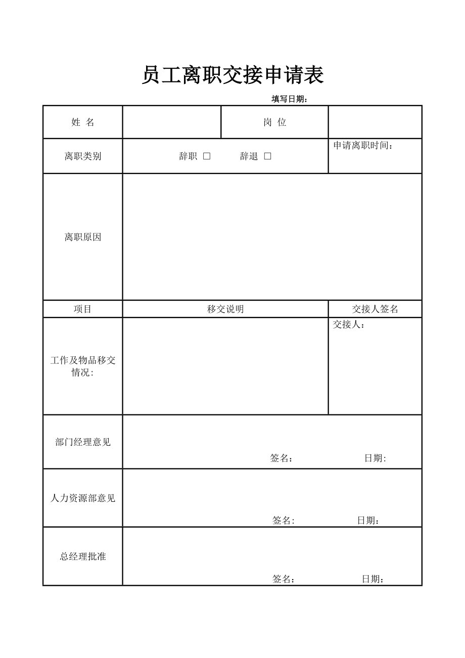 员工离职申请表模版12457.doc_第1页