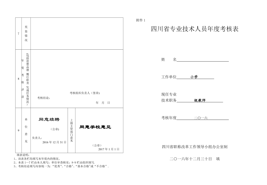 四川省专业技术人员年度考核表(姓名：).doc_第1页