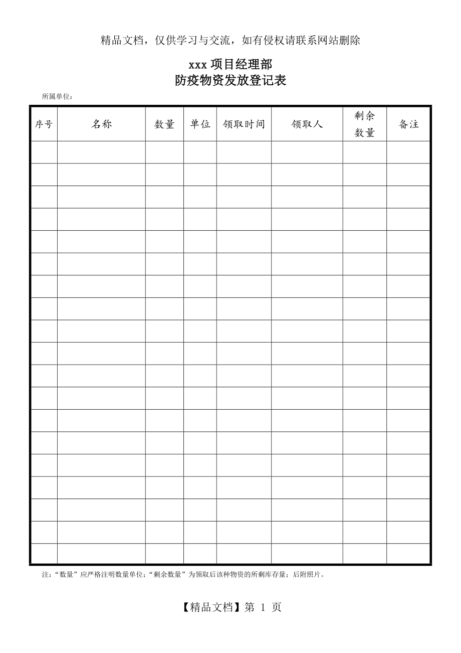 防疫物资发放登记表.doc_第1页