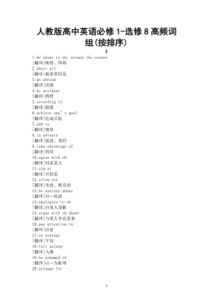 高考英语人教版高频词组汇总(按字母顺序编排)（必修1-选修8）素材.docx