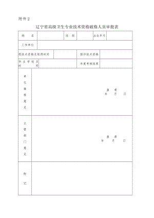 辽宁省高级卫生专业技术资格破格人员审批表.doc