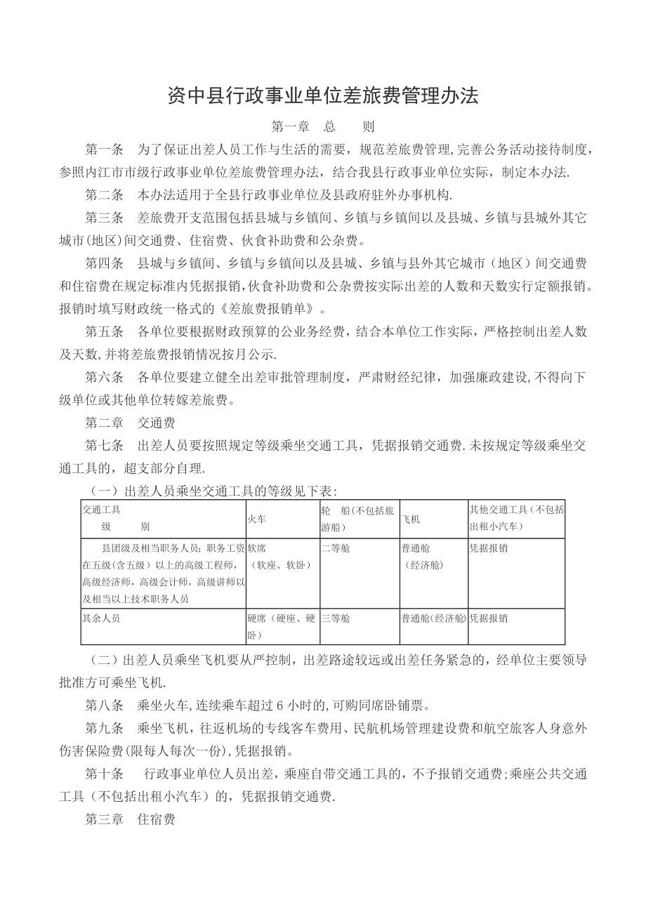 资中县行政事业单位差旅费管理办法.docx_第1页