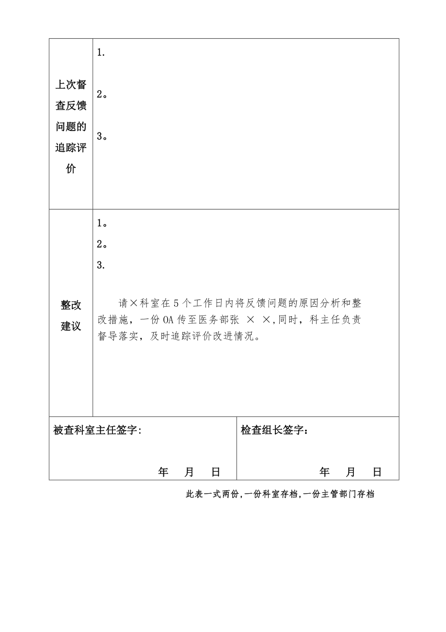 医院质量与安全管理督导检查反馈表(职能部门用).doc_第2页