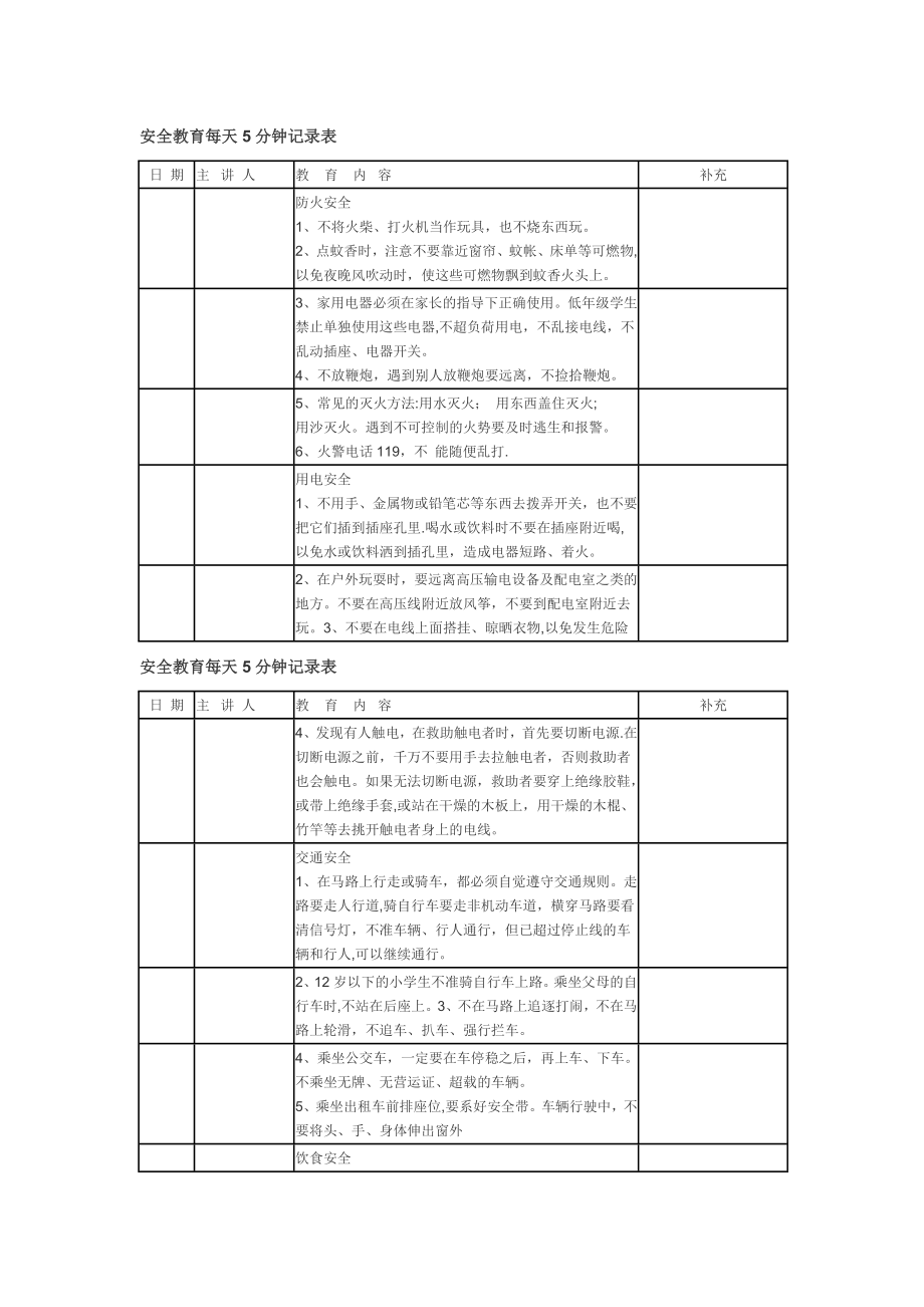 安全教育每天5分钟记录表.doc_第1页