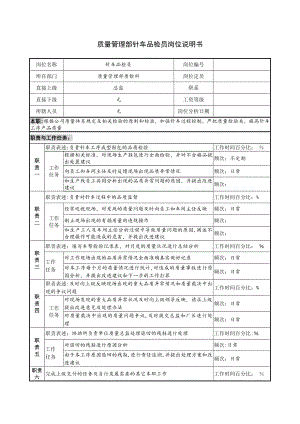 质量管理部针车品检员岗位说明书.docx