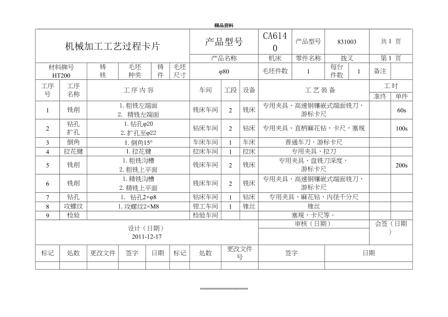 最新CA6140车床拨叉加工工艺过程及工序卡.doc_第2页