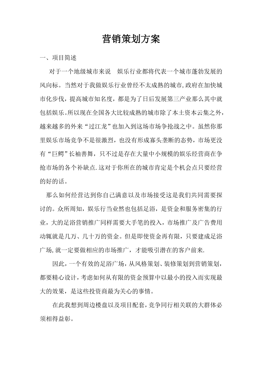 足浴行业营销策划方案.doc_第1页