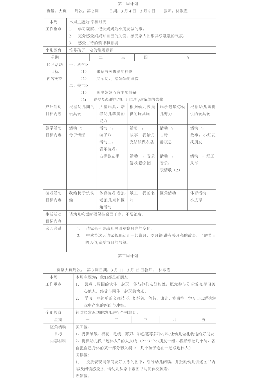 大班幼儿园周工作计划表83453.doc_第2页