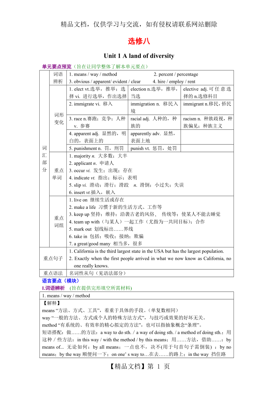 选修八unit1知识点.doc_第1页