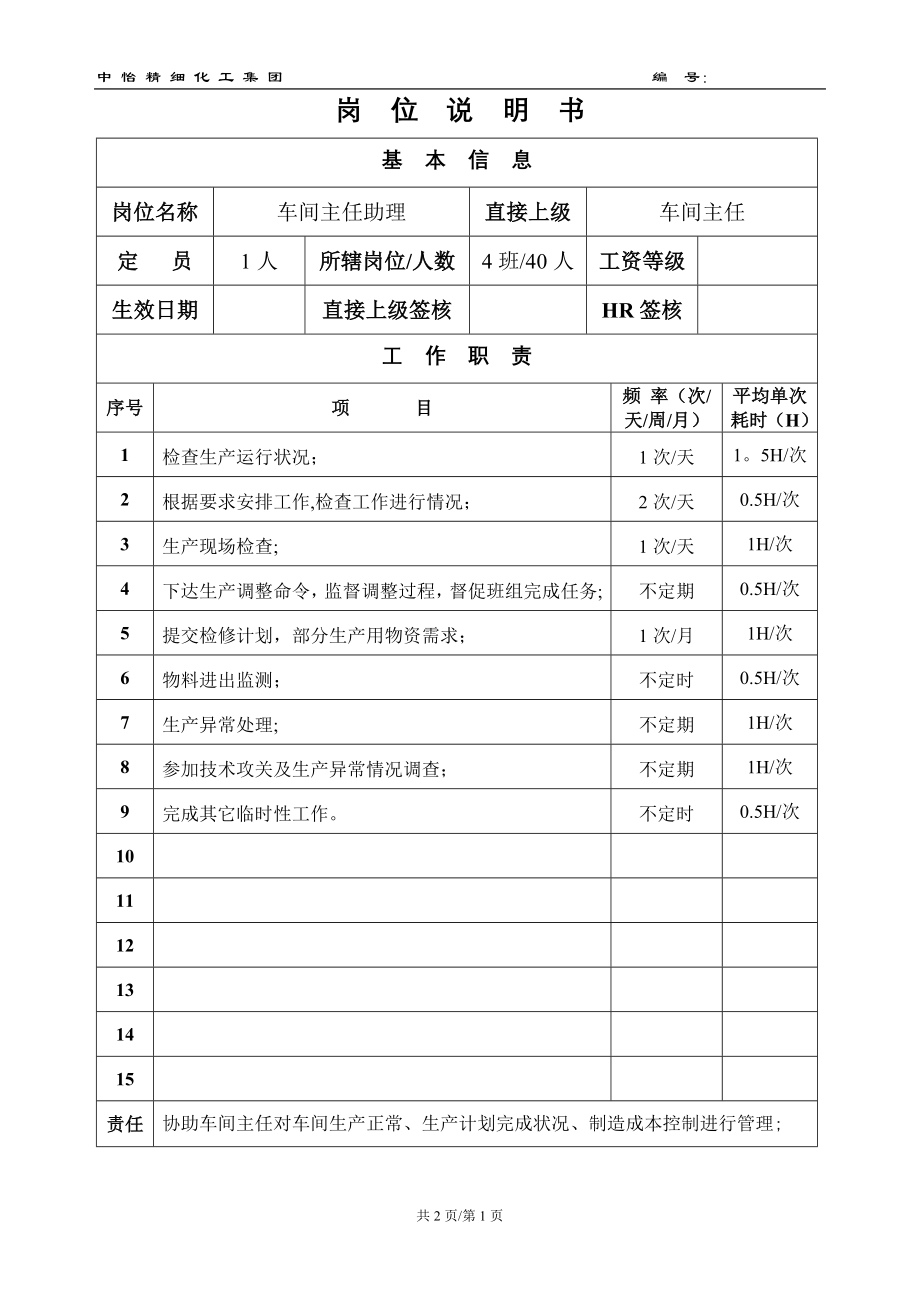 车间主任助理岗位说明书.doc_第1页