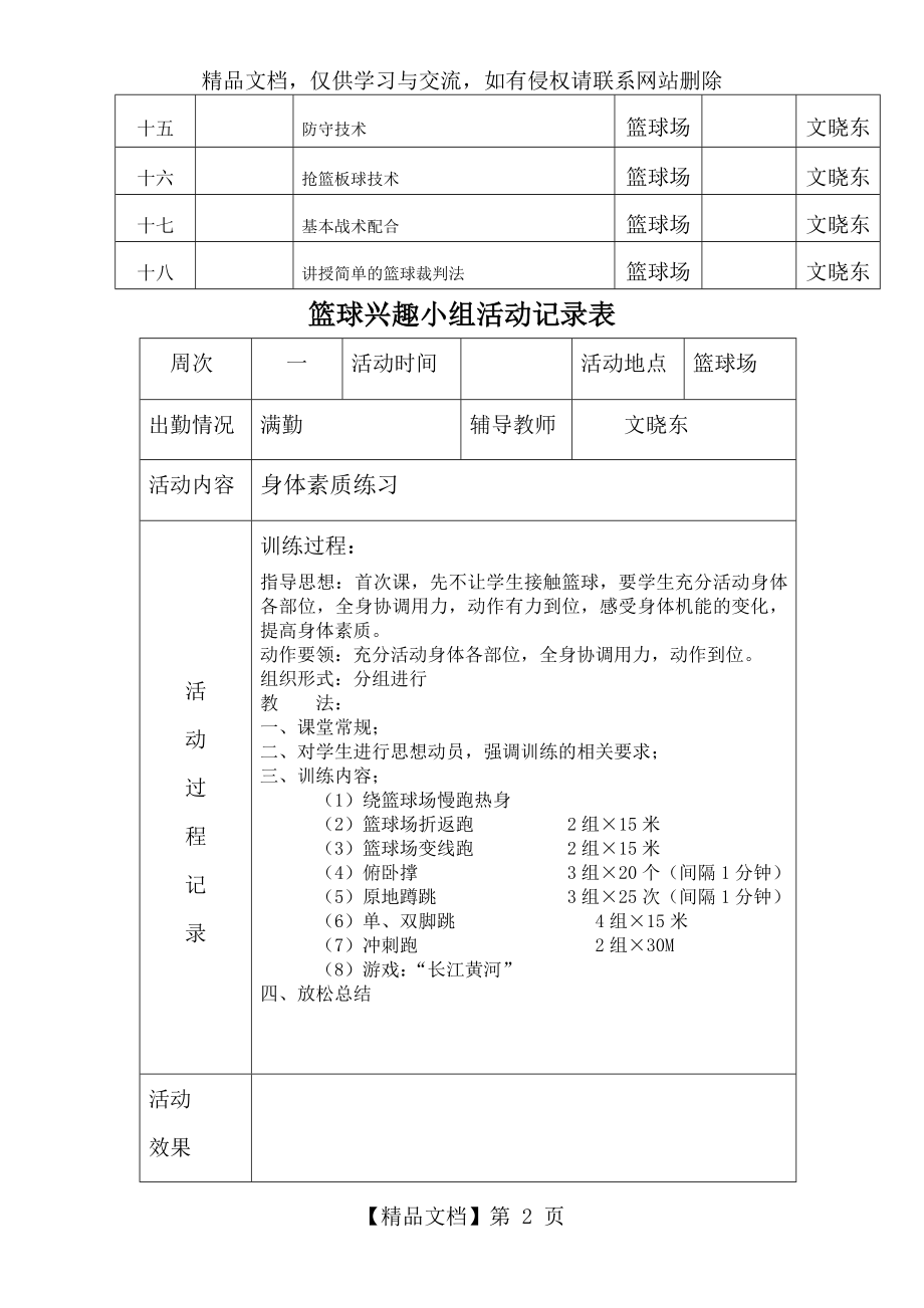 篮球兴趣小组活动进度表-过程记录表(活动过程教案)18节.doc_第2页