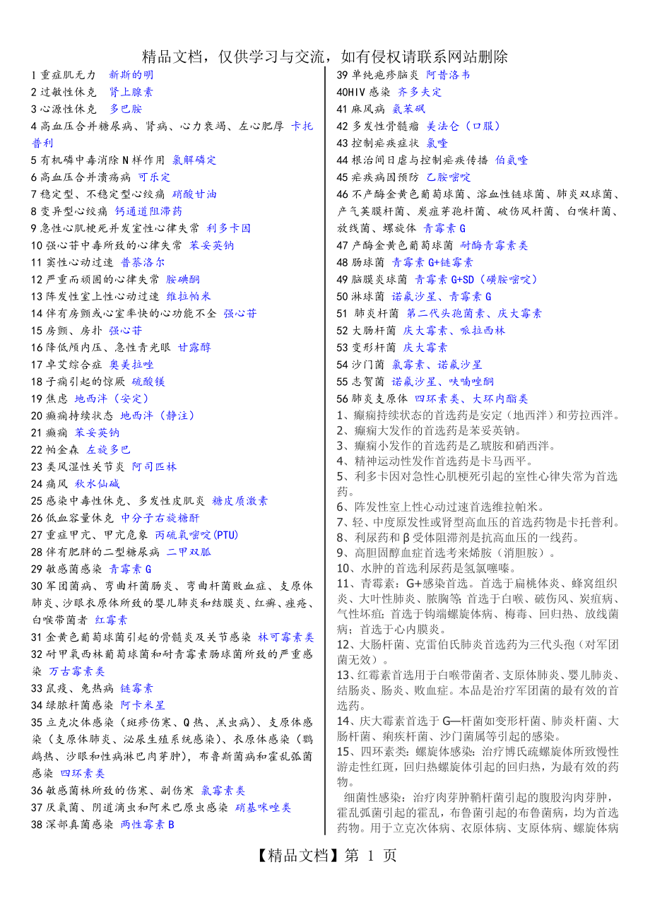 药理学-首选药-最全汇总.doc_第1页