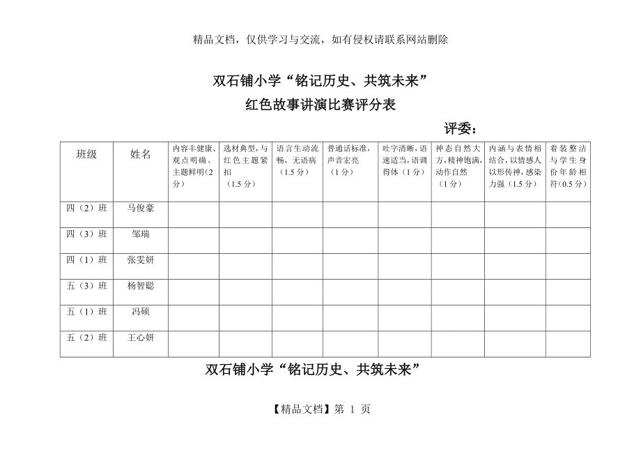 讲故事、演讲比赛评分表.doc_第1页