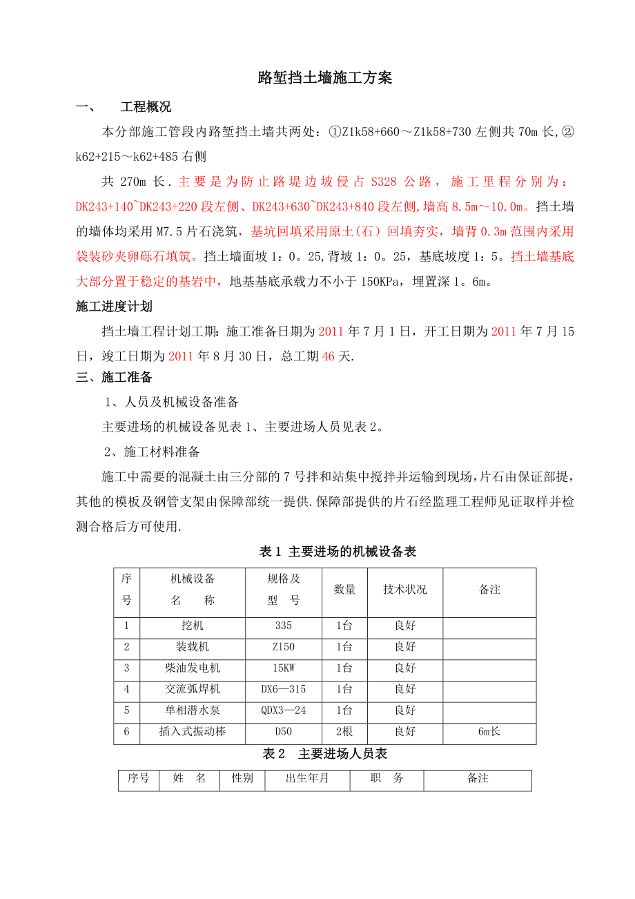 路堑片石挡土墙施工方案.doc_第1页