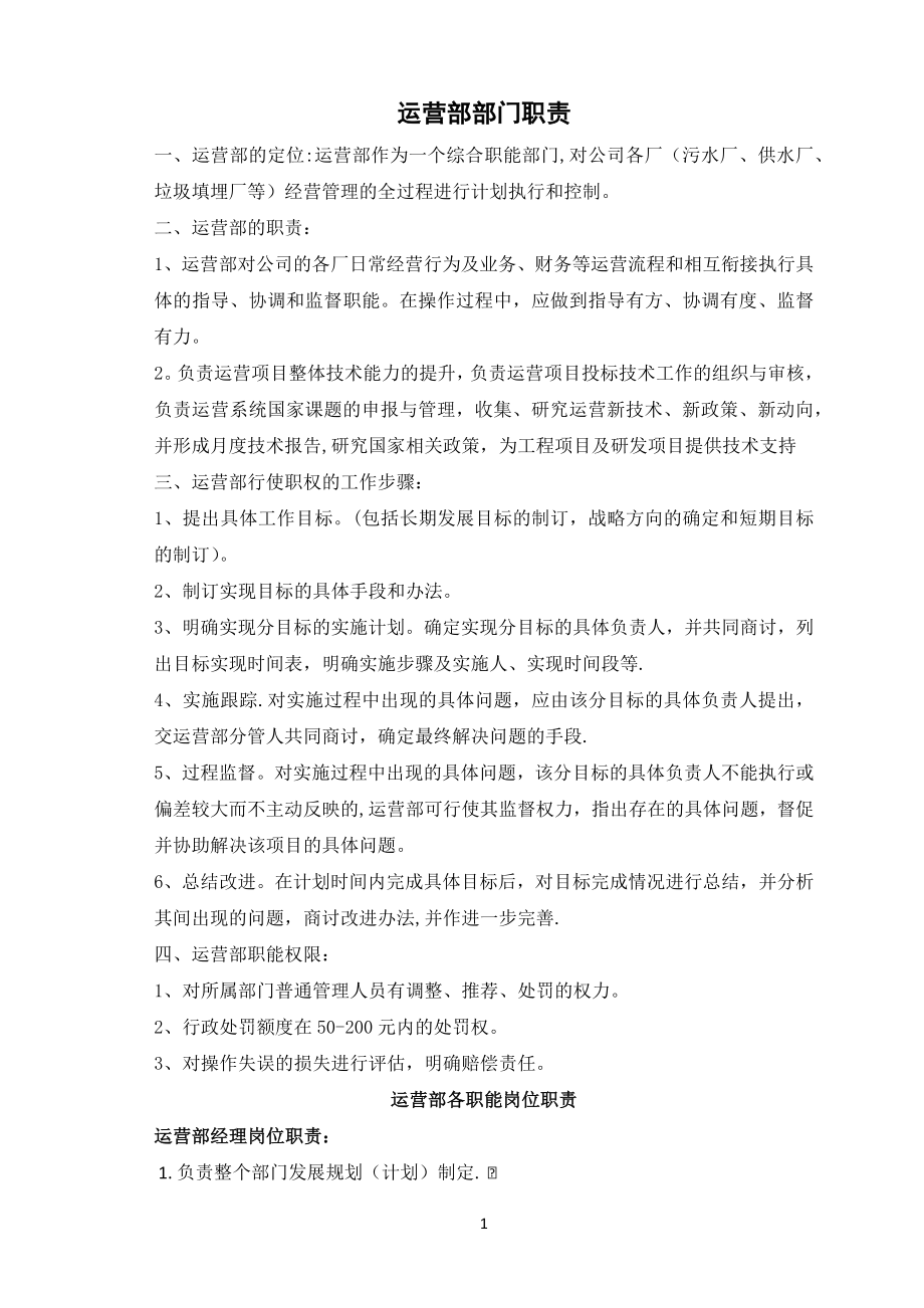 运营部及各职能岗位职责.docx_第1页