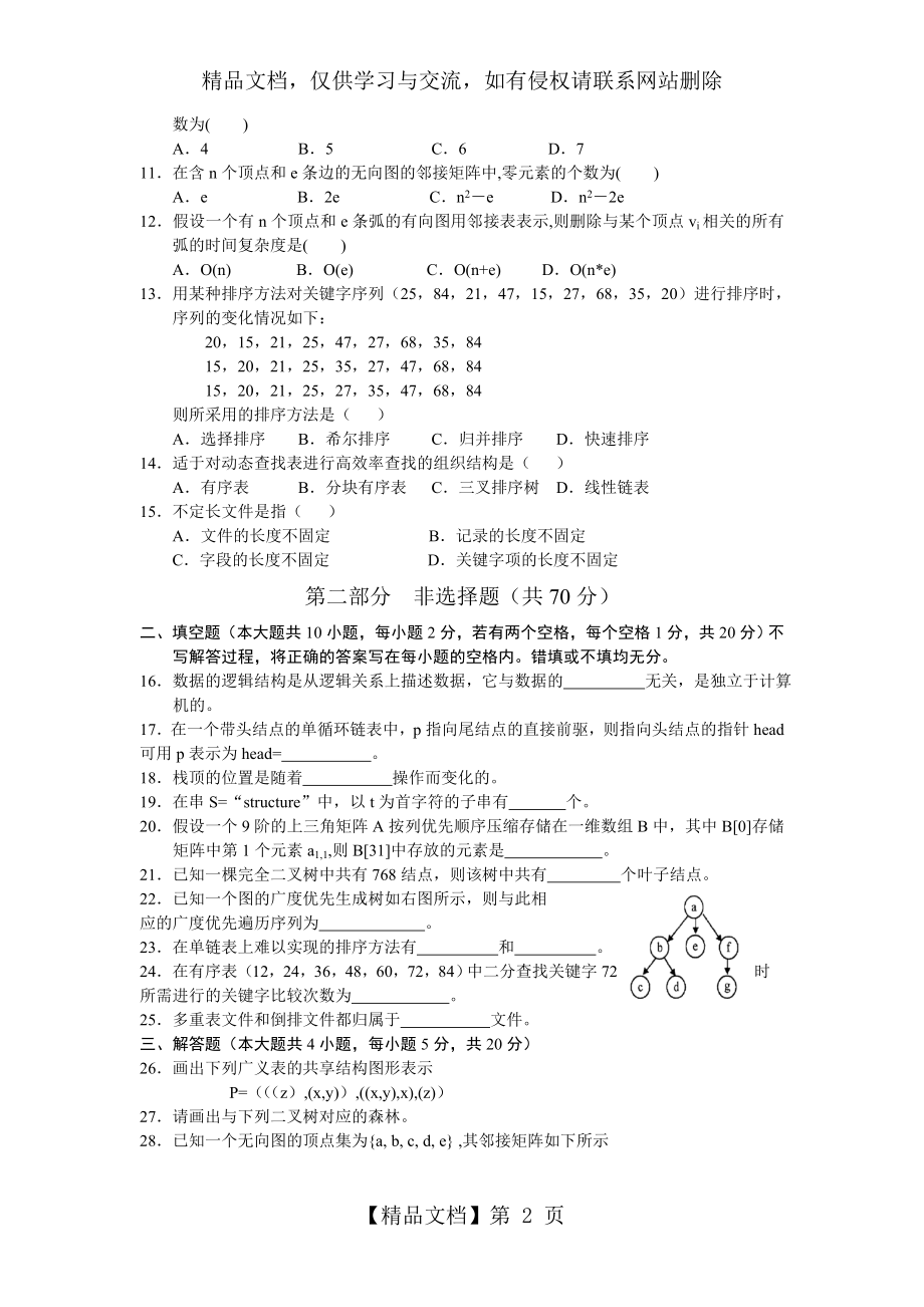 自考数据结构历年试题及答案.doc_第2页