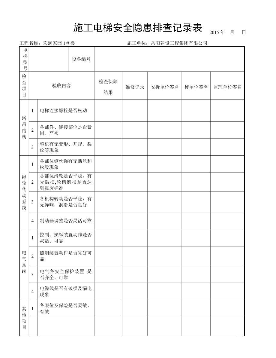 塔吊日常使用维修保养、检查记录表08148.doc_第1页