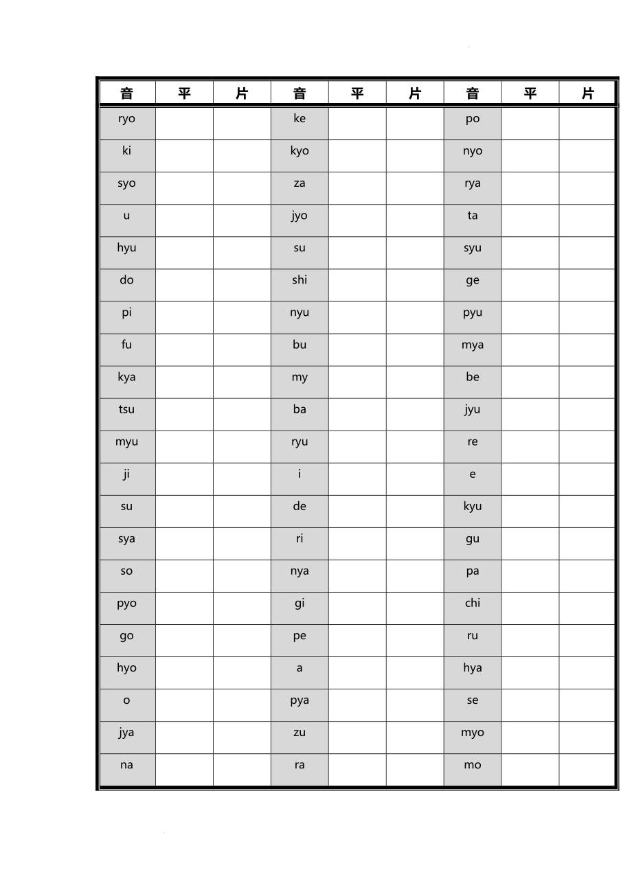 日语五十音乱序默写表 素材--人教版初中日语第一册.docx_第2页