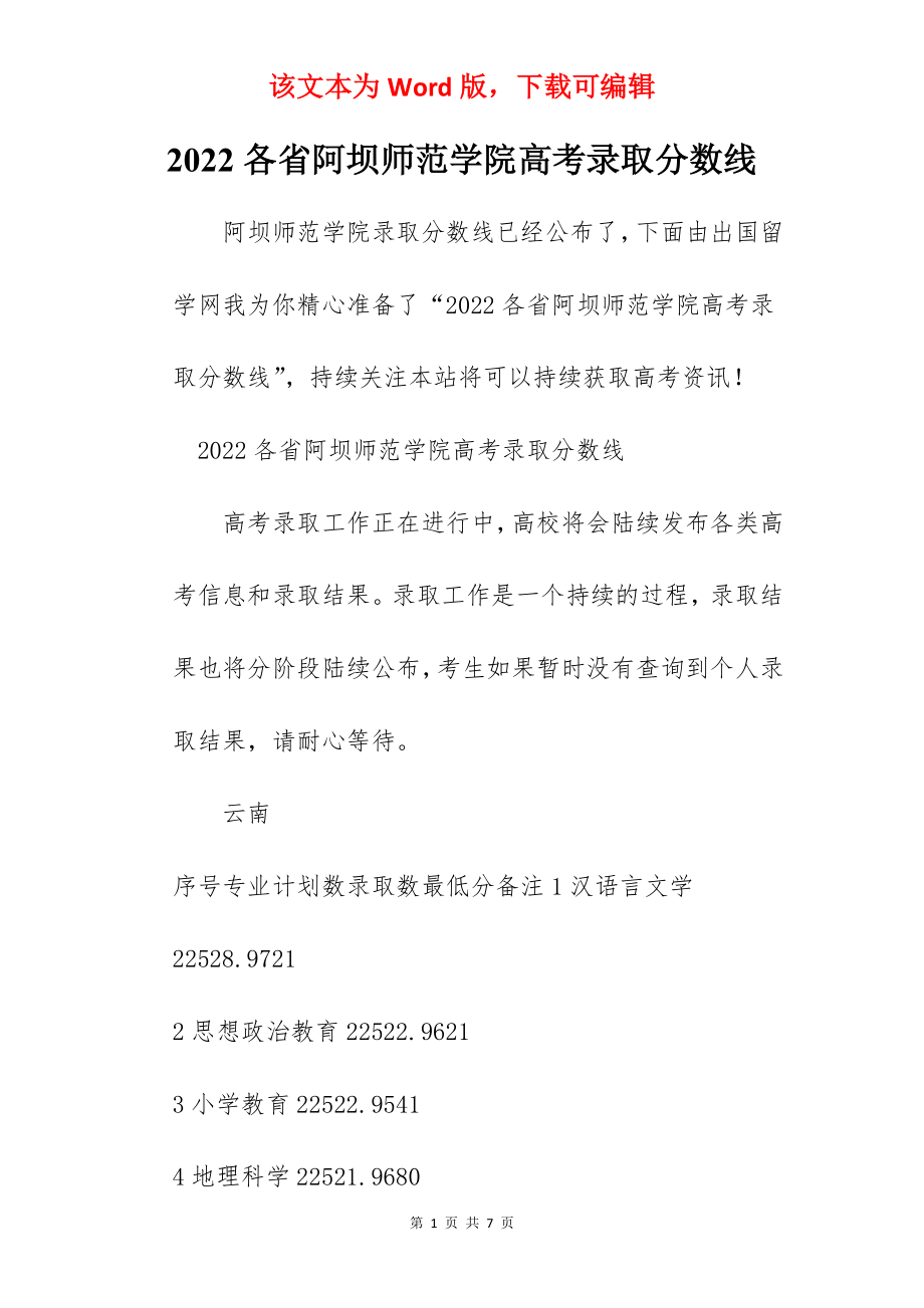 2022各省阿坝师范学院高考录取分数线.docx_第1页