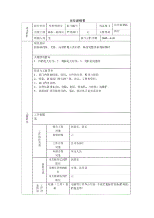 资料管理员岗位说明书.doc