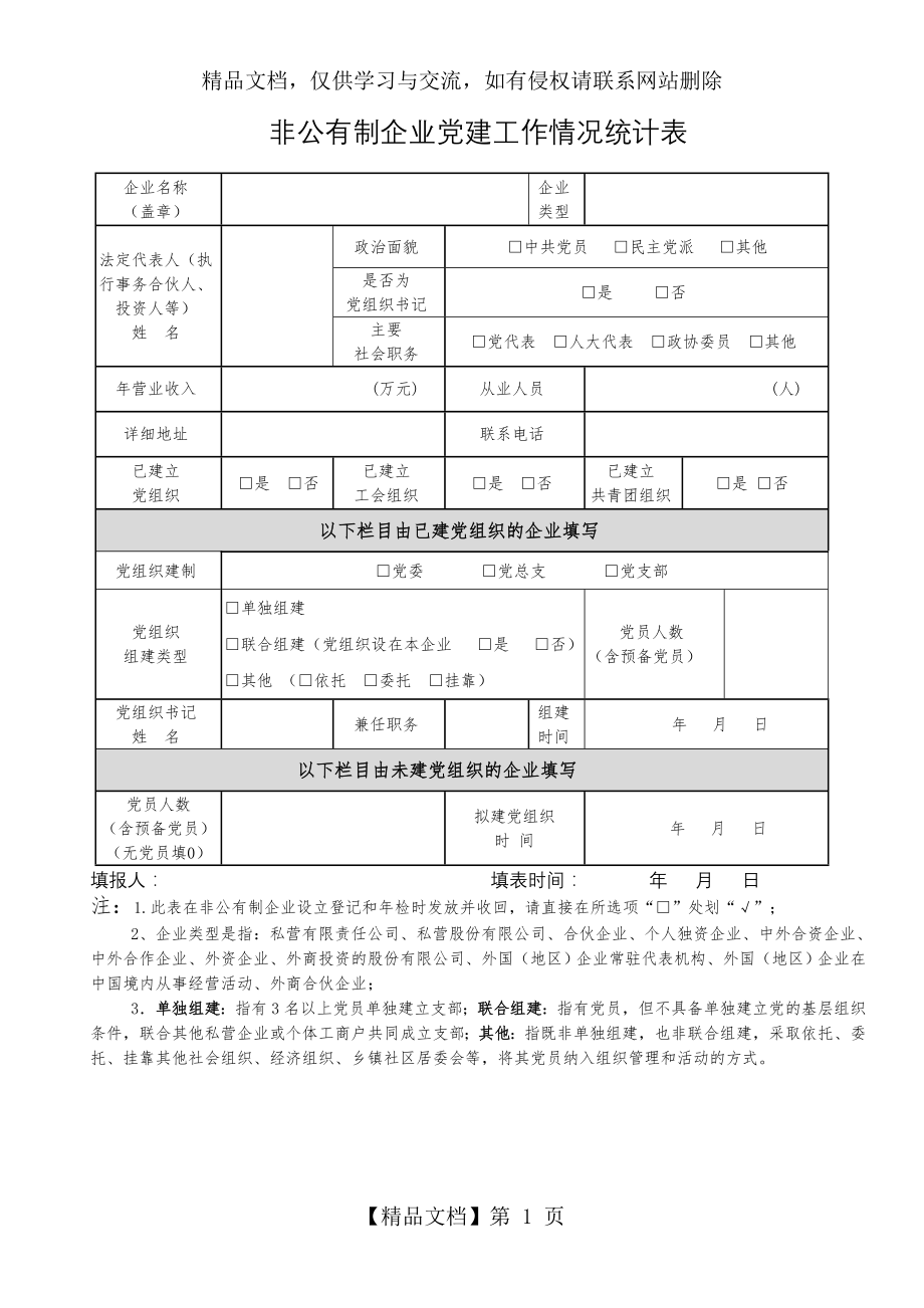 非公有制企业党建工作情况统计表.doc_第1页