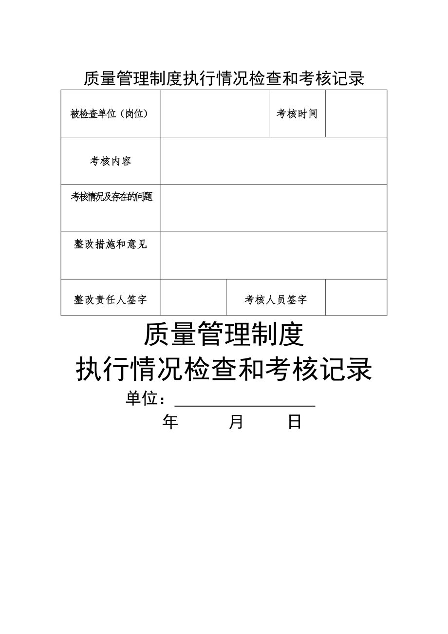 质量管理制度执行情况检查和考核记录(竖).doc_第1页