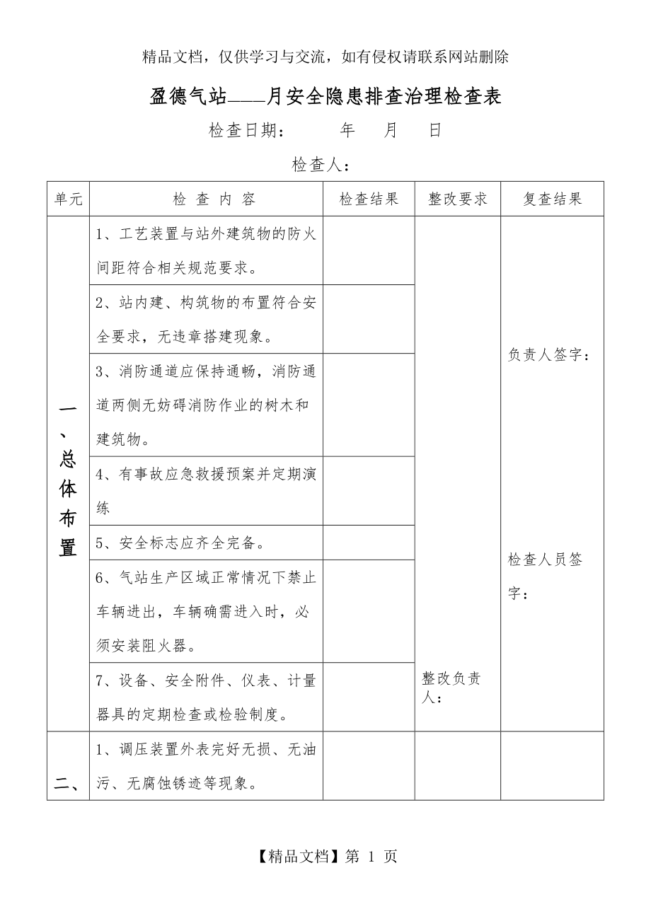 气站安全隐患排查表.doc_第1页